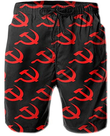 AOOEDM Red Hammer Sickle Badehose für Herren, Strand-Board-Shorts, schnell trocknende Badeanzüge, Urlaubsshorts