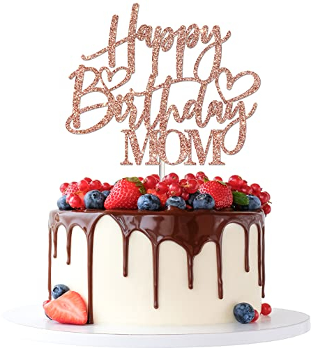 Tenhaisi Rose Gold Glitter Happy Birthday Mom Cake Topper - Mother's Birthday Party Decorations - Women's Birthday Party Supplies