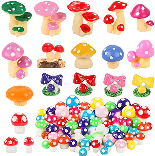 MIKIMIQI 80 Stück Mini-Pilze Miniatur-Pilze für Feengarten, niedliche kleine Pilze, Figuren, Mooslandschaft, DIY, Terrarium, Handwerk, Harz, Pilze, Statue, Ornamente, Party-Dekorationen (mehrfarbig)