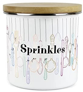 Purely Home Vintage Cutlery Sprinkles Storage Canister - White Metal Enamel Kitchen Food Storage Container