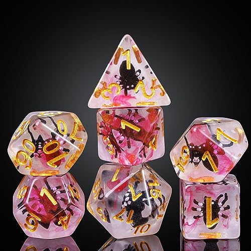 Cusdie 7-teiliges DND-Würfel-Set, polyedrisches Würfel-Set, gefüllt mit Tieren, für Rollenspiele, Dungeons and Dragons, D&D-Würfel, MTG Pathfinder (Schwarze Spinne)