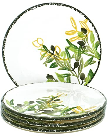 Lashuma Lot de 4 assiettes centrales vertes et blanches en céramique - 19 cm de diamètre