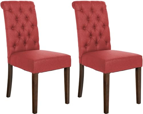 CLP 2er Set Esszimmerstühle Lisburn I Samt I Stoff I Polsterstühle Gesteppt Chesterfield Design, Farbe:rot, Material:Stoff