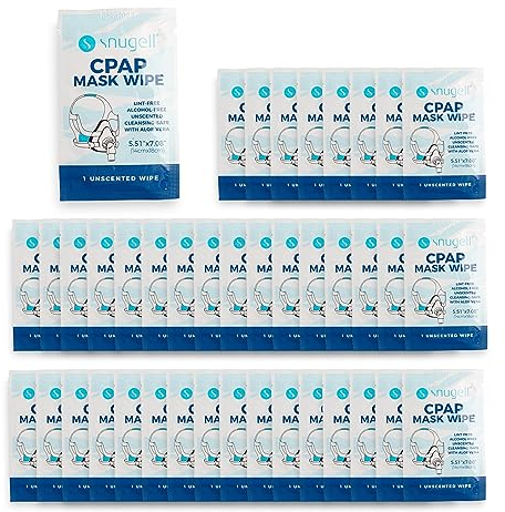Snugell Unscented Individual CPAP Mask Wipes – Travel-Friendly 40-Pack– Lint & Alcohol-Free,Skin-Safe with Aloe Vera– Perfect for Convenient, Hassle-Free Cleaner & Sanitizer of CPAP Masks & Equipment