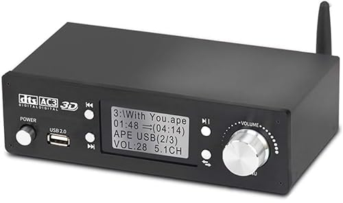 Dolby 5.1 Audio Decoder, HDMI 4K 3D with BT 5.0 Receiver, Coaxial, Optical, AUX, U Disk, PC-USB Input, Suitable for Home Cinema Game Music