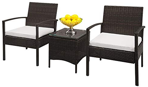 ZYMEN Gartenmöbel-Set TY-3-teilig, 2 Sessel, 1 Couchtisch, Rattan-Sofa-Set, brauner Farbverlauf Commemoration Day