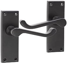 Infinity Decor Matt Black Victorian Scroll Lever Latch Backplate Door Handles Pair 117mm x 40mm - for Interior & Exterior Use
