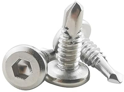 Fajoeda Lot de 80 vis à tête plate à six pans creux - En acier inoxydable 410 - 5,5 x 16 mm - Vis autotaraudeuses (16 mm à 38 mm, argentées)