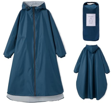 Ynport Crefreak Femmes Long Imperméable Manteaux de pluie Léger Poncho Packable Extérieur à Capuchon Vêtement de Pluie Coupe-vent Avec Manches et Poche, Bleu Océan