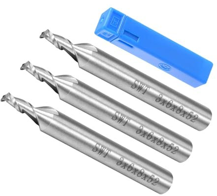 CoCud Fresas de Extremo en Espiral de 2 Flautas, Diámetro de 3 mm y Longitud de 8 mm, Cortador de Fresasdo Recto de Acero de Alta Velocidad con Estuche de Almacenamiento 3 Pcs