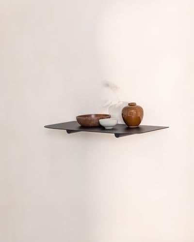 Metallbude Wandregal LENN - Schwarz - Modernes, minimalistisches Metallregal mit Wandmontage- Kratz-, Stoß- & Schlagfest - 40x17x2,2 cm