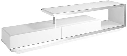 Ángel Cerdá - Meuble TV Blanc et Acier - Meuble TV en Bois avec Double tiroir et Fermeture Douce - Moderne, Durable et Fonctionnel - 200 x 40 x 45 cm
