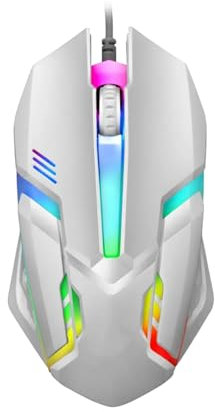 Haloppe Ratón retroiluminado con cable para ordenador portátil, ratón para juegos con cable USB, LED, RGB, ergonómico, 1200 ppp, 3 botones, silencio, computadora, oficina, ratón óptico blanco