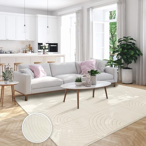 Paco Home Wohnzimmerteppich, Moderner Kurzflor in Creme, 3D Muster, weich, pflegeleicht, Design Teppich, Schlafzimmer, geometrisch, Grösse:160x230 cm