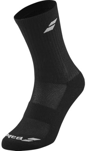 Babolat - 3er Pack Lange Socken 31/34, Schwarz, Verstärkungen an der Fußspitze und unter der Sohle, Stützband unter dem Fußgewölbe, Belüftungszonen für optimale Atmungsaktivität