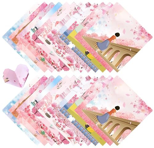 200 Blatt Origami Papier 15x15 cm Quadratisch Faltpapier mit Kirschblütenmuster Doppelseitiges Bastelpapier Muster Origamipapier Set für DIY Kunst und Handwerk Projekte (12 Stil)
