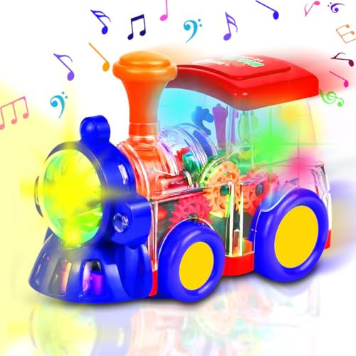 Xwin Sportseries Kids Toy Train Interactive Musical Fun Playset with LED Lights, Sound Effects, Rotating Gear Train Transparent Kids Birthday Gift for Boys & Girls Newyear Birthday