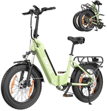 ESKUTE E Bike Star, Klapprad Elektrofahrrad mit 20 Zoll Fat Tire, 65Nm 250W Motor, Aluminium-Leichtbau, Reichweite bis zu 120 km, 7 Gang Getriebe Ebike Herren Damen für MTB, Strand & Schnee, Grün