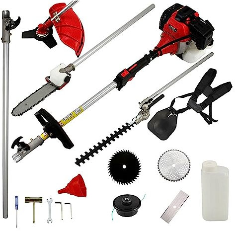 MEIVIYA Taille-Bordures et Coupe-Bordure Tondeuse à Gazon Moteur à Essence 1.75KW 52cc Jardin Taille-haie 5 en 1 Essence débroussailleuse tronçonneuse débroussailleuse