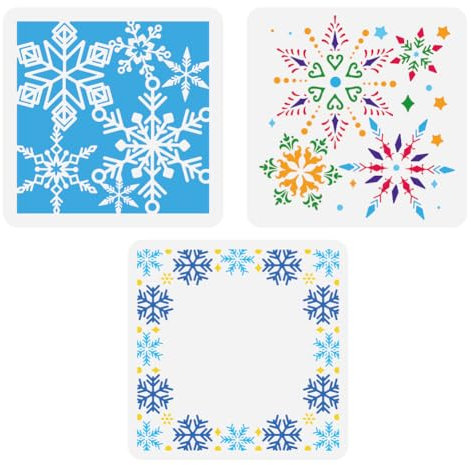 FINGERINSPIRE 3 Stück 3 Stile Schneeflocken Schablone 15x15cm Schneeflockenmuster Grußkarten Schablone Weihnachts Schneeflockenrahmen Vorlage Winter Schneeflocken Schablone Zum Malen Auf Scrapbook