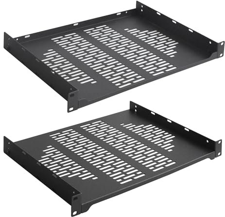 RIVECO 2 PCS 12” Rack Shelves for 19 inches Network Rack & Cabinets, 1U Rack Mount Shelf Vented Cantilever Tray, for Server, IT & Sound Equipment