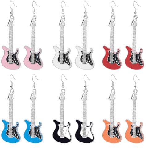 UNICRAFTALE 6 Paar Gitarrenmusik Ohrringe Bass E Gitarren Ohrhänger Punk Instrument Ohrhänger Schmuck Schicke Rockmusikliebhaber Lehrer Sänger Schmuck Geschenke