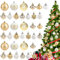 Coicok 52 Pezzi Palline di Natale Set, Oro e Bianche stili rendono di palline albero di natale più colorato Palline di Natale per decorazioni albero di natale decorazioni palline albero di natale