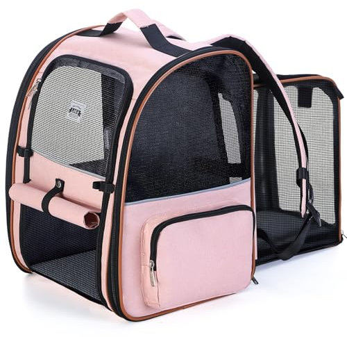 Lekesky Large Cat Carrier Backpack Expandable - Pet Carrier Backpack for Small Dogs Medium Cats Fit Up to 25 Lbs, Pink, L