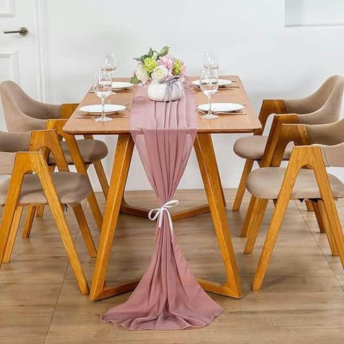 10 Stück Stuhlschärpen aus Chiffon mit Perlen, 30 x 300 cm, mit Schleife, romantische Stuhlhussen im Boho-Stil für Bankette, Altrosa, 10 Stück