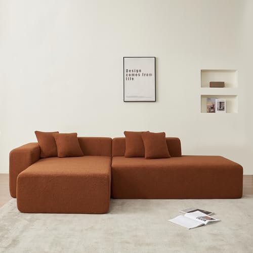VASOENY 268 X 153 cm L Geformte Sofa, Sherpa Stoff L Geformte Couch, 3-Sitz Ecksofa, Moderne Gepolsterte Couch mit 4-Kissen Linke Hand Lounge für Wohnzimmer, Büro