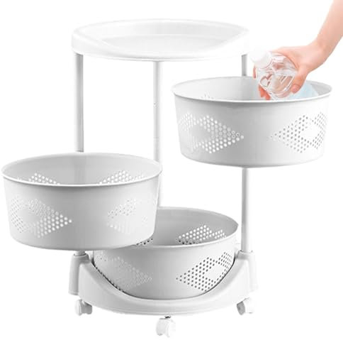 Rack de Stockage Rotatif - Chariot de Rangement à Roulettes avec Étagères | Organisateur d'Étagères Multicouches pour Fruits et Légumes, Corbeille de Rangement Mobile pour Cuisine, Salon, Balcon