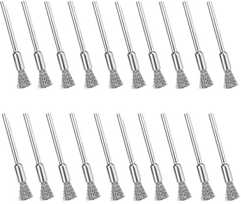 20 PCS Steel Brush Set 3*5mm Mini Polishing Steel Wire Brush Pen Type Stainless Steel Wire Wheel Drill Wire Brushes for Rotary Tool Cleaning Grinding Polishing