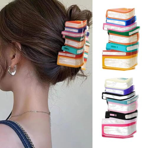 FDEETY 2 Stück Haarspangen Damen Kreatives Colour Blocking Buch Haarspangen Stilvoll und langlebig Geeignet für das Tägliche Tragen Partykleidung(Gelb,Rot)