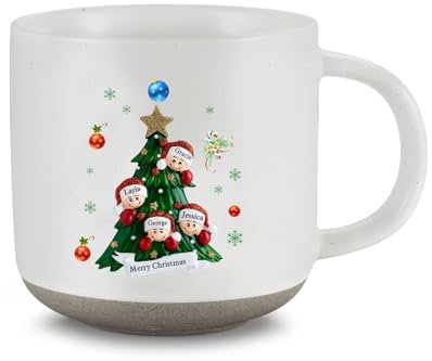 jewelora Tasse en Céramique Personnalisée avec Sapin de Noël Mug en Céramique avec Nom Gravé Cadeaux Personnalisés pour Homme et Femme (Noms 4)