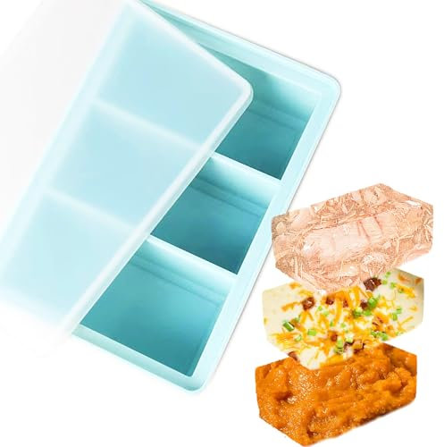 EASYLAVIE Bac a Glacon Soupe Plateau de Congelation pour Soupe,Bouillon - 660ml,3 Compartiment Congelation Potage Soupe Frigo Congelateur avec couvercle (bleu)