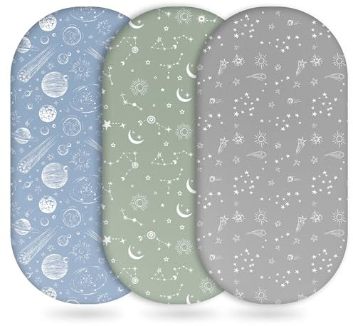 Unnivoll Spannbettlaken 41x81 cm Babybett, 3er Pack Bettlaken Für Beistellbett, Atmungsaktives Weiches Mikrofaser Spannbetttücher Graugrünes Sternbild