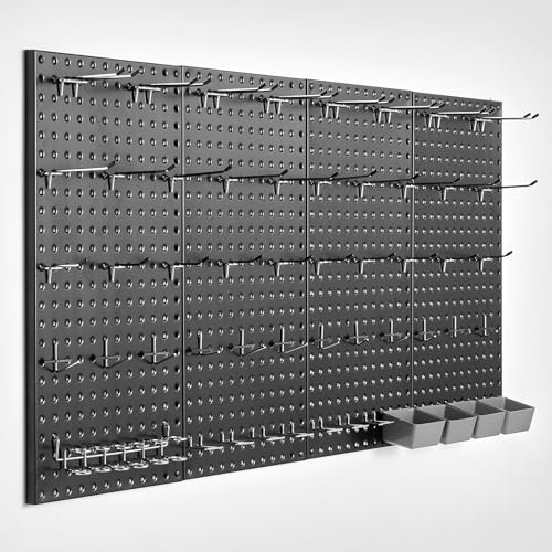 VEVOR Panneau Perforé Mural 609,6x304,8 mm Organiseur Garage en Métal Robuste avec 4 Panneaux Perforés, Accessoires, Kit Rangement d'Outils pour Salle d'Artisanat, Maison, Entrepôt, Magasin, Noir