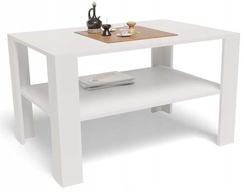 MATKAM Moderner Couchtisch B100 x T68 x H60 cm, Minimalistisches Design für Ihr Zuhause, Hochwertige Verarbeitung, einfache Montage (Weiß)