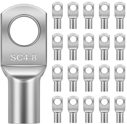 Flintronic 20Pcs Tinned Copper Terminals Connectors, SC4-8 Battery SC Ring Terminal Connectors Set, Battery Cable Ends Lugs, Bolt Hole Crimp Terminals Connector for Electric, Auto, Boat, Car