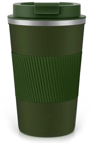 Travel Mugs, Insulated Cup with Leakproof Lid, Reusable Travel Mug, Car Cup, Stainless Steel Mug for Hot and Cold Coffee, Water and Tea (Green,380ml)
