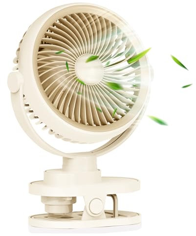 Mini ventilador con luz nocturna LED, ventilador con batería fuerte con clips, ventilador USB-C silencioso, ventilador de mesa, pequeño recargable, 360° con batería recargable para casa, oficina