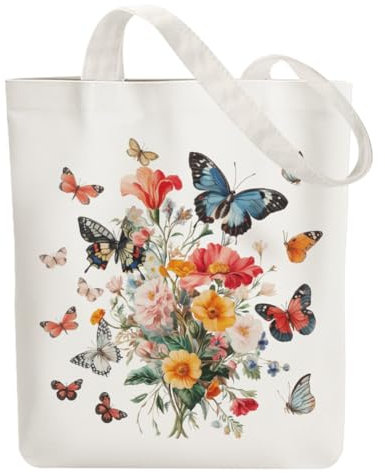 ANATTASOUL Baumwolltasche Personalisiert mit Schmetterlings-Strauß, Leinwand Geschenk Tragetasche für Damen Freundin Mama Schwestern Ehefrau Geburtstag, Muttertag Tasche