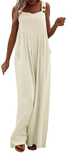 Salopette Donna Estiva Morbida, Tuta Jumpsuit Donna Elegante Gamba Larga Vintage Salopette Tinta Unita Leggeri Casual Senza Maniche Tuta Intera con Tasche da Spiaggia
