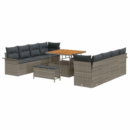 vidaXL Garten-Sofa-Set 11 pcs Grau Poly-Rattan, Garten und Terrasse, modernes Outdoor-Set, langlebige Lounge-Sofa für Entspannung, stylische Sitzgelegenheit