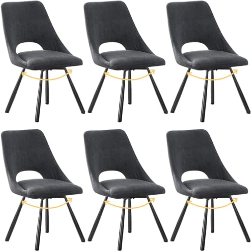 ANVOFONG Esszimmerstühle Drehbar 6er Set, 180°Drehbar, Drehbare Stuhl, Kaschmir-Baumwolle mit Schwarzem Metall Beine, für Esszimmer, Küche, Wohnzimmer, Dark Gray