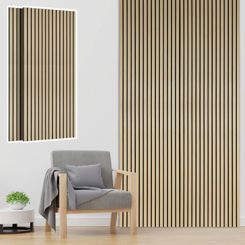 Fiqops 2X Akustikpaneele Holz 120x60cm Wandpaneele aus Holzfunier und Filz,Holzpaneele Rohholz Farbe,Wandverkleidung holz für Studio und Zuhause Innenwanddekoration – Großflächige Abdeckung