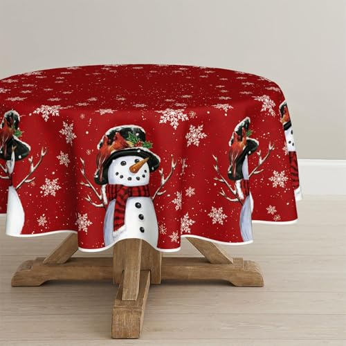 Artoid Mode Vögel Schals Schneemann Weihnachten Rund 140 cm Tischdecke | Schneeflocken Xmas Winter Fleckschutz Tischwäsche Küche Dekoration Party Dekor