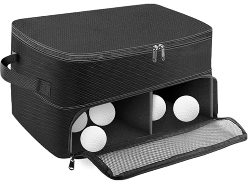 JAMHEXOU Golf Accessory Organiser, Travel Bag Golf Shoe Bag Gifts for Men with 5 Separate Ventilated Compartment for 2Pair Shoes, Bag Car Storage Box for Golf Gear and Accessories, Golf Gifts