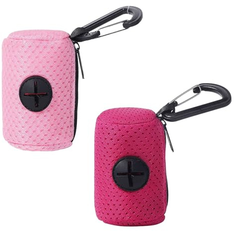 Hundekotbeutelhalter, Haustierkotbeutel mit Reißverschluss und Befestigung, zum Aufhängen, Hundekotbeutelhalter für Spaziergänge, Wandern, Rosa und Rosa, 2 Stück