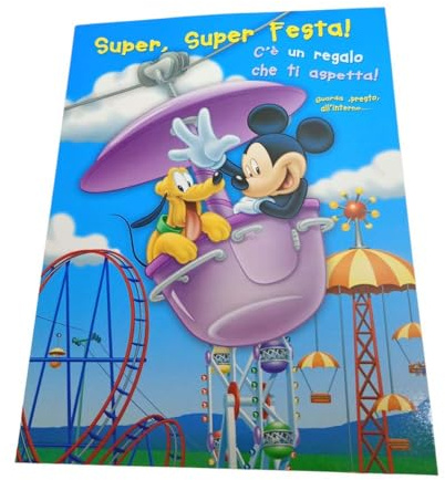 Generico Biglietto di Auguri Disney Mickey Mouse & Friends con Calamita, Tema Luna Park, Cartolina Illustrata con Busta, 20x14 cm